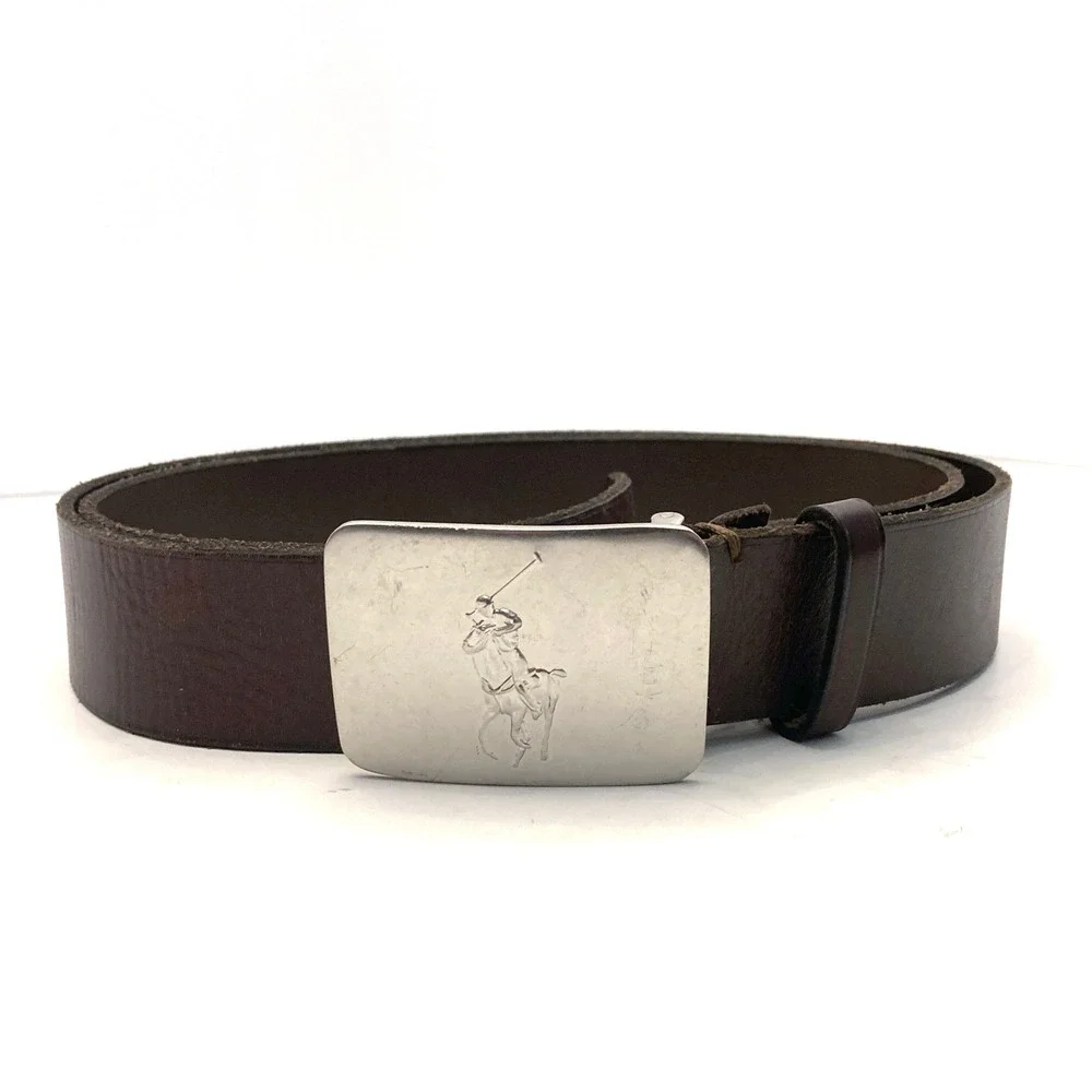 POLO RALPH LAUREN Brown Leather Belt Pony Buckle Mens 40/100 1.5